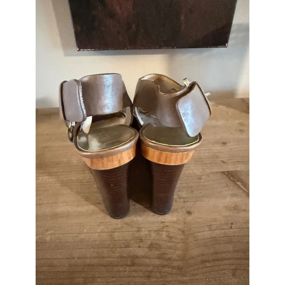 Michael Kors Brown‎ Leather Open Toe Wedge Sandals Buckle Ankle Strap Women